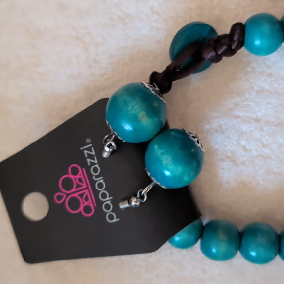 Paparazzi Teal Wooden Large Ball Necklace With Earrings Set New - Picture 2 of 3